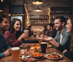 circle of friends enjoying crafted beers